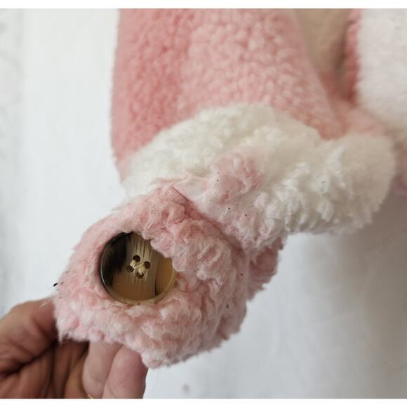 Shein XSmall 2 Sherpa Pink White Plaid Lambs Wool Cropped Jacket Cozy Cottage - Picture 3 of 10